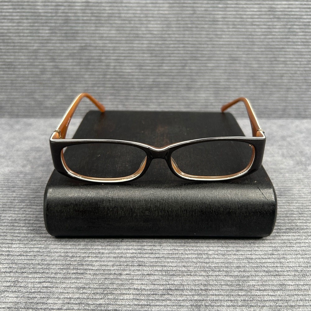 Harve Benard Brown Amber Rectangular y2k Eyeglasses Gold Accents 52-14-135 Vtg